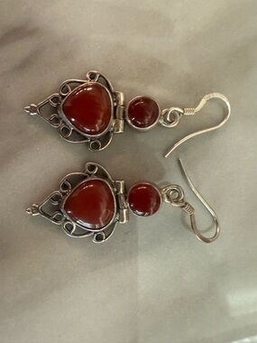 Red Carnelian Agate Drop Earrings - Sterling Silver Jewelry